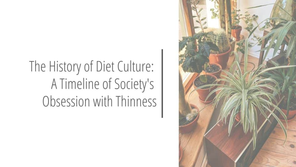Poster header image that reads The History of Diet Culture: A Timeline of Society's Obsession with Thinness